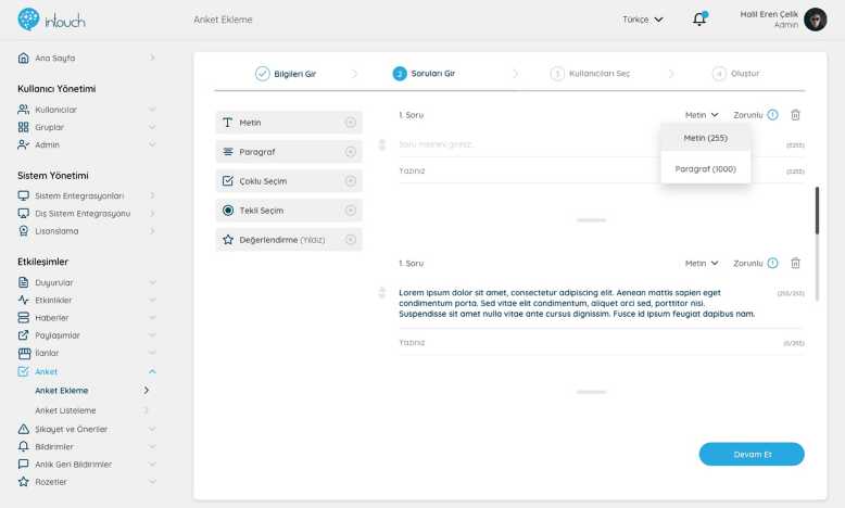 intouch survey creation flow