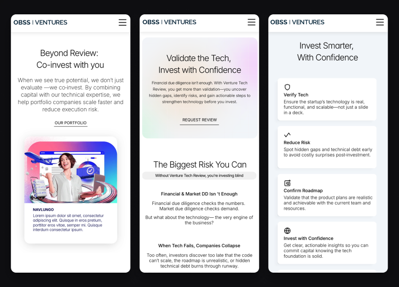 OBSS Ventures responsive editorial screens